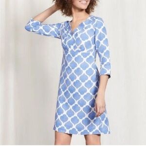 Boden Linen Blue & White 3/4 sleeves Dress Size 8 Medium
